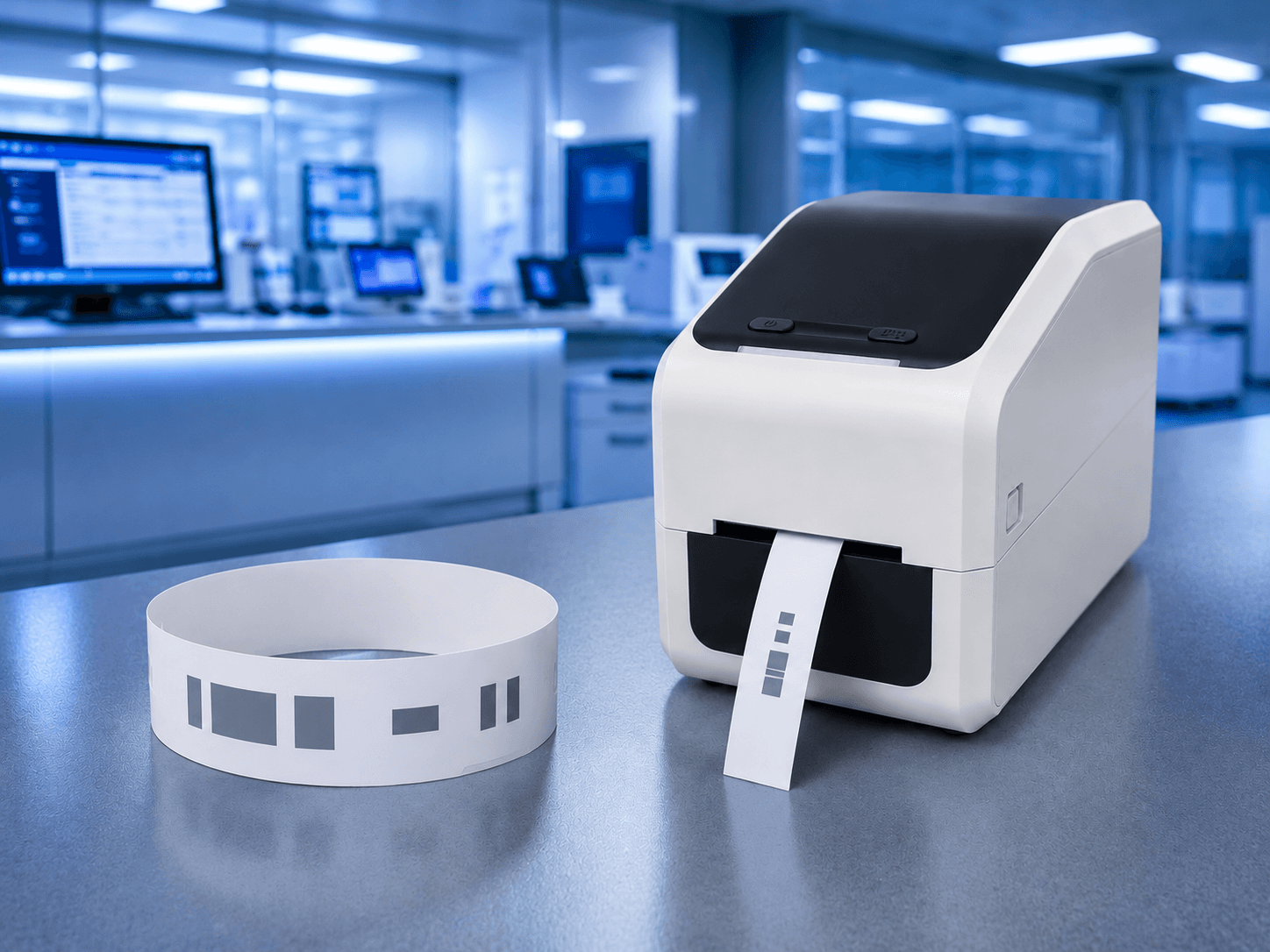 Profissional de saúde utilizando solução de identificação hospitalar