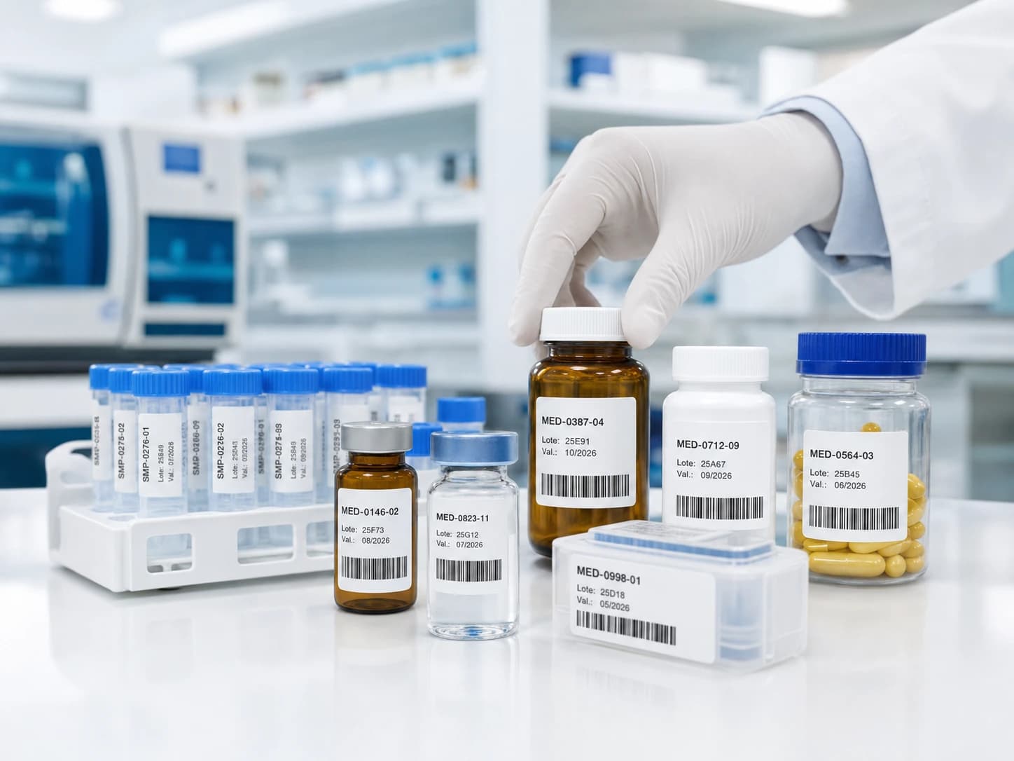 Etiquetas para controle farmacêutico em frascos e amostras