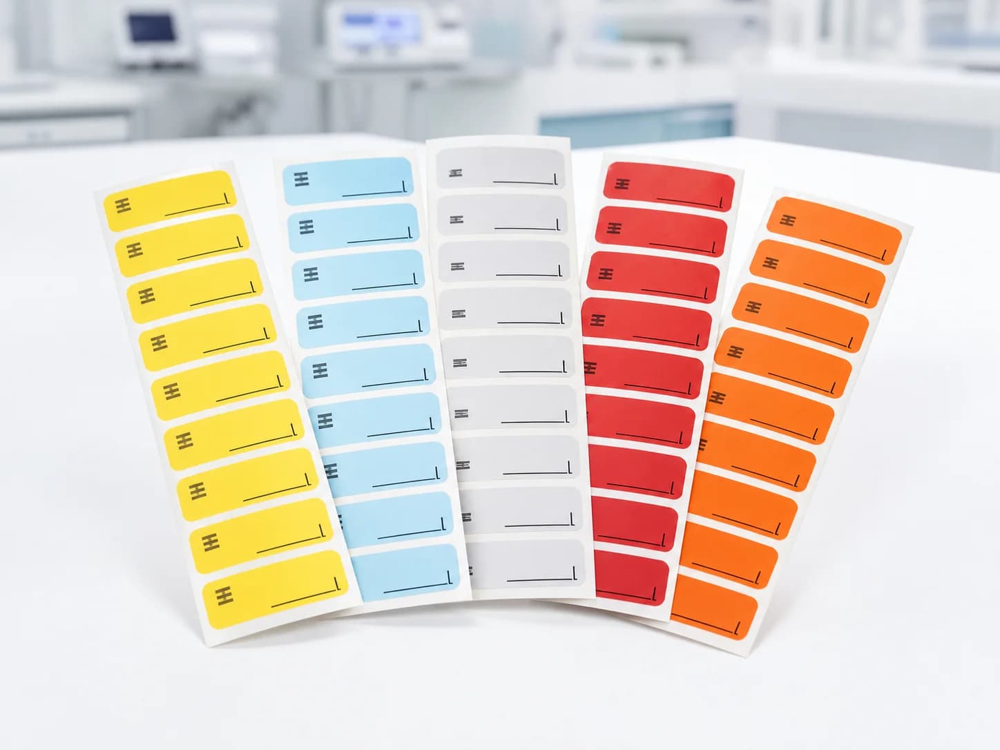 Etiquetas coloridas para identificação de medicamentos em seringas de anestesia